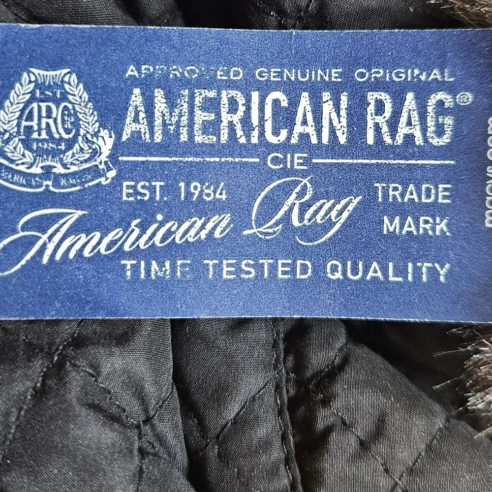 American Rag Trapper Hat Black Quilted Faux Fur Lined Winter Ear Flaps One Size